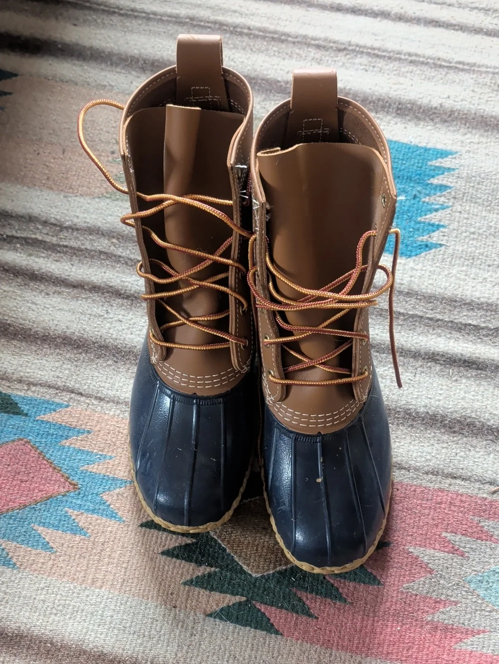 LL Bean Brown and Black Duck Boots - Lace-Up Waterproof 9N Women's
